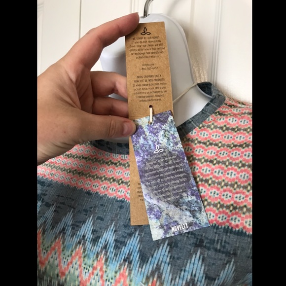 New PRANA Lottie Yoga Shirt Top Long Sleeve In Willow Burnout Tee Chevron Organi - Picture 11 of 14